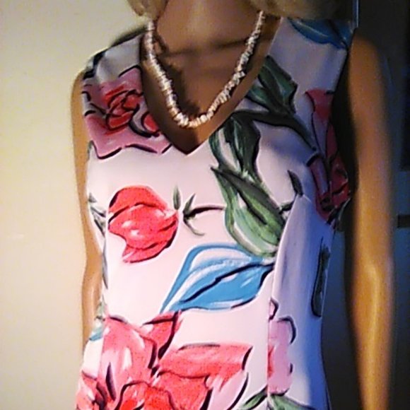 Beautiful Floral Dress 8 Sleeveless Donna Ricco New York Ruffled Bottom Tropical - Picture 2 of 8